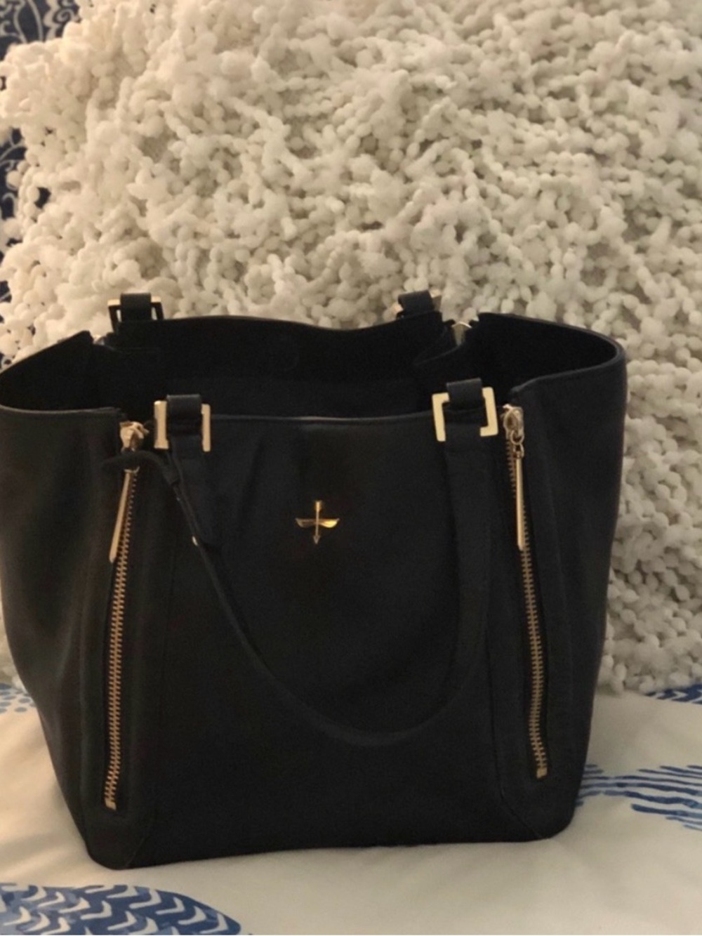 Pour La Victoire Black Leather Tote with Gold Hardware RARE, FLAWLESS